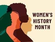 Illustration of four women’s silhouettes in various colors next to the words “Women’s History Month” on a light background.